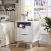 18" Modern Fluted Nightstand with Charging Station, Side Table with Faux Marble Top for Bedroom, Living Room - 2 of 4