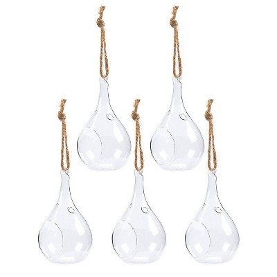 Juvale 5-Pack Hanging Glass Teardrop Terrarium Holder Succulent Plants, Tea Light Candles 3.15x5.51x3.15 in