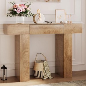 47-Inch Console Table with Drawer, Industrial Farmhouse Entryway/Sofa Table, Rectangular Oak Wood Behind-the-Couch Table for Hallway/Living Room - 1 of 4