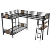 L-Shaped Twin Bunk Bed with Loft & Built-In Desk - Space-Saving Metal/MDF Design, Shelves & Safety Rails - Brown - 3 of 4