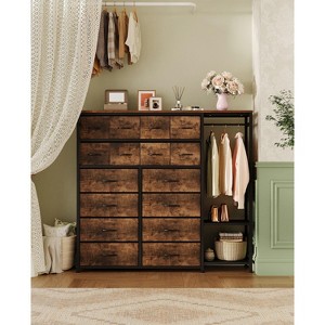 16 Drawer Dresser with Clothes Rack, Tall Fabric Storage Organizer for Bedroom Closet, Living Room, Entryway - 1 of 4