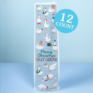 Big Dot of Happiness Christmas Silly Goose Wine Gift Bags, Funny Winter Christmas Thank You Wine Bottle Gift Wrap, Bulk Holiday Paper Bags - 12 ct - 1 of 4