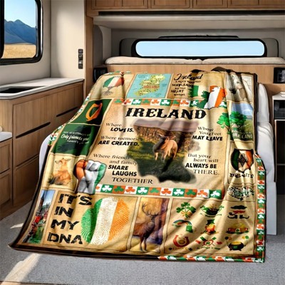 Ireland Themed Travel Blanket, Romantic Print RV Decor, Irish Patterns for Home & Outdoor Use, Christmas Gift.