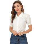 Allegra K Women's Elegant Point Collar Puff Short Sleeve Button Front Shirt