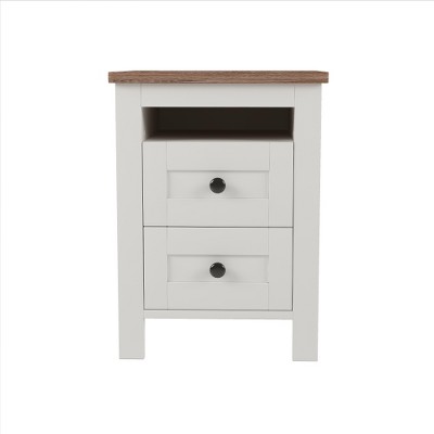 LIVAREEmlen 2-Drawer Farmhouse Wooden End Table with Well-proportioned Design, Wood Side Table with Storage Cabinet for Bedroom
