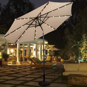 Costway 10ft Patio Solar Umbrella LED Patio Market Steel Tilt w/ Crank Outdoor Beige