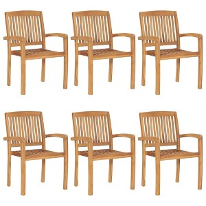 vidaXL Teak Hardwood Stacking Patio Chairs with Cushions Set of 6, Rustic Charm, Indoor and Outdoor Use, Easy Clean, Anthracite - 1 of 4