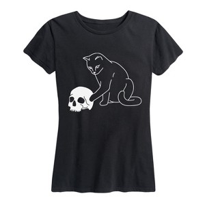 Women's - Instant Message - Cat Playing with Skull Short Sleeve Graphic T-Shirt - 1 of 4