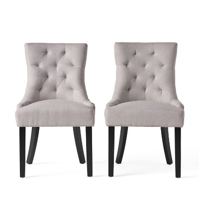 Elegant Sloped Armrest Tufted Light Gray Upholstered Dining Chair Set