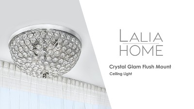 Elegant Gold and Crystal 13'' Flush Mount Ceiling Light