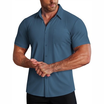 dress shirt for men near me Mens Shirts Regular Fit Long Sleeve Business Casual Dress Wedding Party Prom Formal Shirt Top Blue : Clothing, Shoes & Jewelry collar stays Stretch Oxford Button Down Shirt