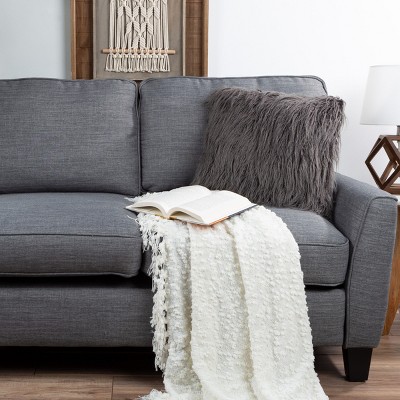 18-inch Gray Faux Fur Square Accent Pillow Set