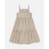 Deux par Deux Girl Sleeveless Linen Dress White and Sage Striped - 3 of 4