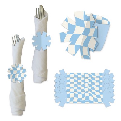 Big Dot of Happiness Blue Checkered Party - Paper Napkin Holder - Napkin Rings - Set of 24