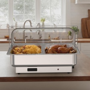 9QT Electric Chafing Dish Buffet Set - Roll Top Stainless Steel Food Servers & Warmers with Temperature Control, 1 Full & 2 Half-Size Pans - 1 of 4