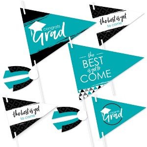 Big Dot of Happiness Teal Grad - Best is Yet to Come - Triangle Turquoise Graduation Party Photo Props - Pennant Flag Centerpieces - Set of 20 - 1 of 4