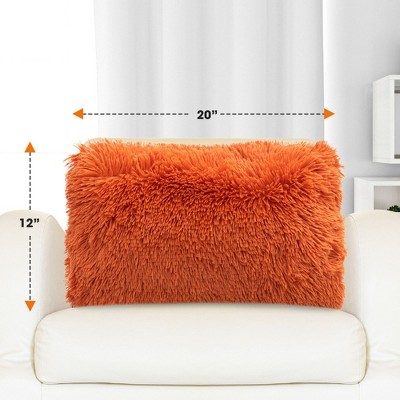 Rust Orange Shaggy Faux Fur Throw Pillows Set of 2