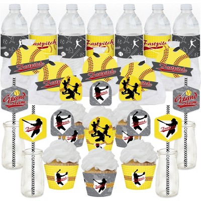 Big Dot of Happiness Grand Slam - Fastpitch Softball - Birthday Party or Baby Shower Favors and Cupcake Kit - Fabulous Favor Party Pack - 100 Pieces