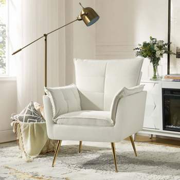 Jonat Contemporary Velvet Wooden Upholstered Armchair with Metal Legs for Bedroom and Living Room | ARTFUL LIVING DESIGN