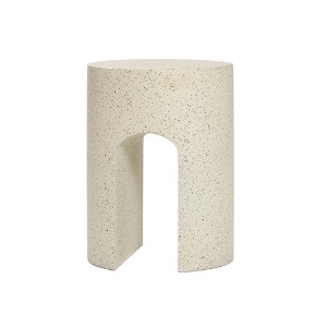 LuxenHome Outdoor Side Table, 17" Mod Ivory White Cement Round with U-Shape Patio End Table,Coffee Accent Table for Outdoor and Indoor - 1 of 4