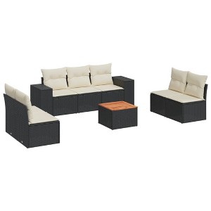 vidaXL Patio Sofa Set with Cushions Outdoor Furniture 8 Piece Poly Rattan - Black and Cream - 1 of 4