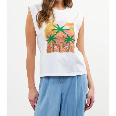 Women's Printed Sleeveless Tee - SKIES ARE BLUE