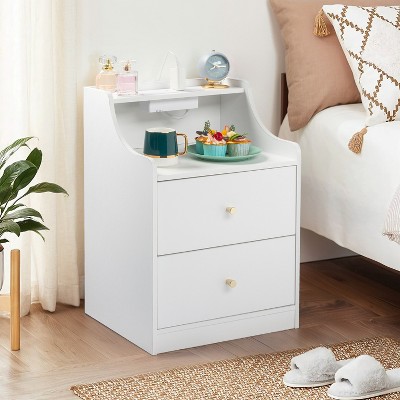 KTMBDW Nightstand with Charging Station, Bedside Table with2 Drawers, Bedside Table with USB Ports and Outlets, Night Stand for Bedroom