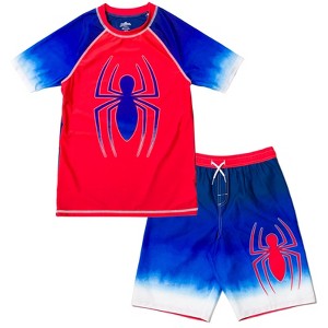 Marvel Avengers Hulk Spider-Man Boys Rash Guard and Swim Trunks Outfit Set Toddler to Big Kid - 1 of 4