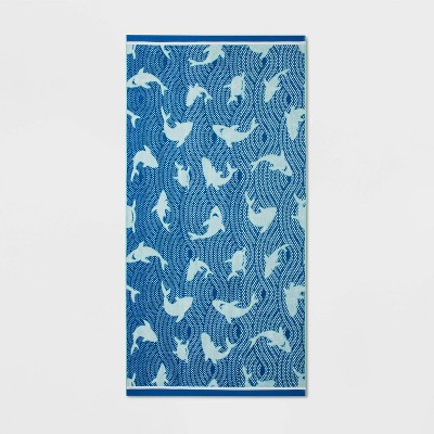 XL Shark Print Beach Towel Blue - Sun Squad™