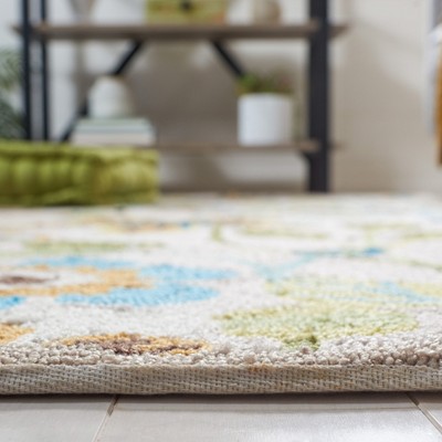 Ivory Floral Hand-Hooked Synthetic Runner Rug 2' x 6'