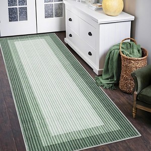 Machine Washable Runner Rug Modern Border Low Pile Non-Shedding Soft Gradient Faux Wool Print Entryway Bathroom - 1 of 4