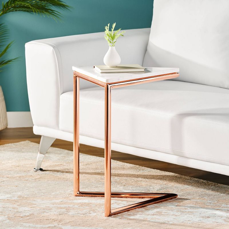 Corral Modern Glam Handcrafted Banswara Marble Top C Shaped Side Table White/Rose Gold - Christopher Knight Home, 3 of 12
