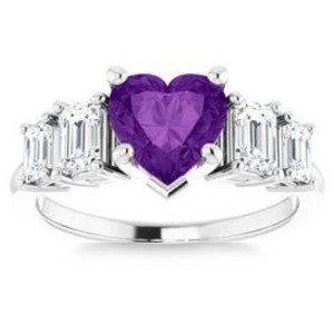 Pompeii3 7mm Amethyst Five-Stone Diamond Heart Shape Ring in 14k White or Yellow Gold - 1 of 4