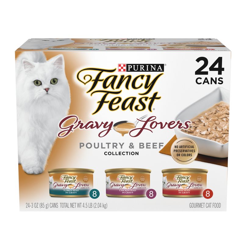 Purina Fancy Feast Gravy Lovers Poultry with Chicken and Turkey  &#38; Beef Collection Gourmet Wet Cat Food - 3oz/24ct Variety Pack, 1 of 11