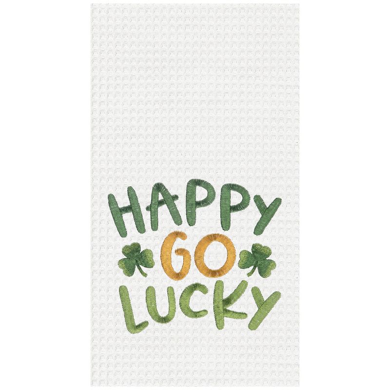 C&F Home Happy Go Lucky Embroidered Cotton Waffle Weave Kitchen Towel, 1 of 7