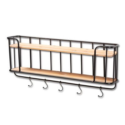 Jaron Wood 2 Tier Coat Hanger Oak/Black - Baxton Studio