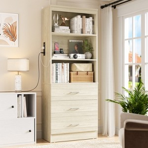 Aheaplus 6-Tier Tall Cabinet with USB Ports and Outlets, Storage Cabinet with Drawers and Open Shelves - 1 of 4