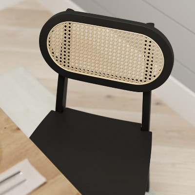 Black Solid Wood and Cane Side Chair with Natural Finish