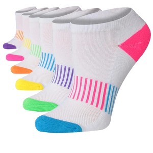 Tipi Toe Women's 6 Pack Breathable Comfort Running Classic White With Multicolor Stripes & Toe Womens Low Cut Socks - 1 of 1