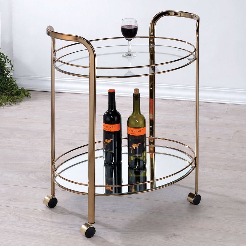 Derria Oval Mirrored Metal Frame Serving Cart - Furniture of America, 3 of 6