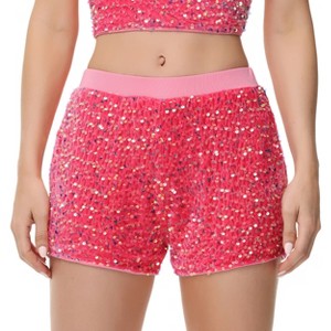 Anna-Kaci Women's High-Waisted Sequin Shorts with Elastic Waistband and Side Pockets - 1 of 4