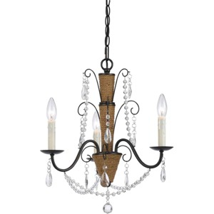 Cal Lighting 60W X 3 Antigo Chandelier - Antigo Rattan/Crystal Chandelier - 1 of 2