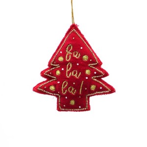 TopComfy Decorative Object Embroidered Christmas Cheer Ornament for Holiday Decor, Red, 4"*0.75"*4" - 1 of 4