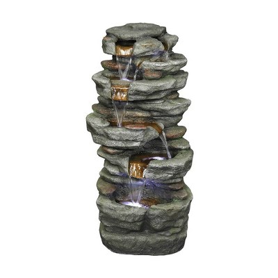 15.3" 6-Tier Rock Water Fountain with LED Lights - Gray - Watnature