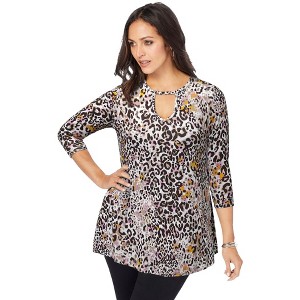 Jessica London Women's Plus Size Stretch Knit Keyhole Swing Tunic - 1 of 4