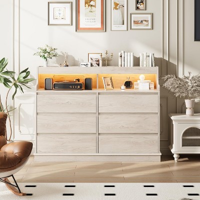 6-Drawer Dresser w/ LED Lights & Charging Station, Wide Black Storage Cabinet for Bedroom, Living Room, Hallway