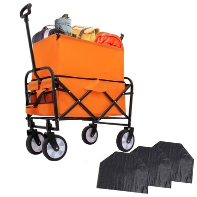 SKRAN Multi-use Collapsible Foldable Utility Beach for Camping Wagon Cart with 3pcs plastic Liner bag,for Beach,Shopping,Outdoor Adventures