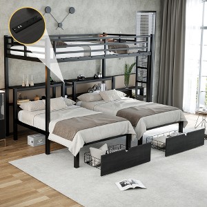 Full XL Over Twin & Twin Bunk Bed with Drawers - 1 of 4