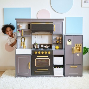 Play Kitchen for Kids – Teamson Little Chef Colonie Wooden Kitchen Playset with Ice Dispenser, Magnetic Fridge & Accessories, Gray - 1 of 4