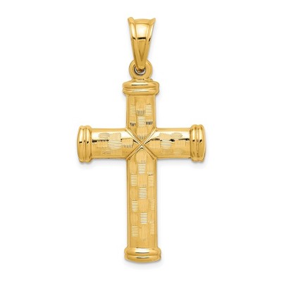Black Bow Jewelry Men's 14k Yellow Gold Hollow 3D Reversible Textured Cross Pendant